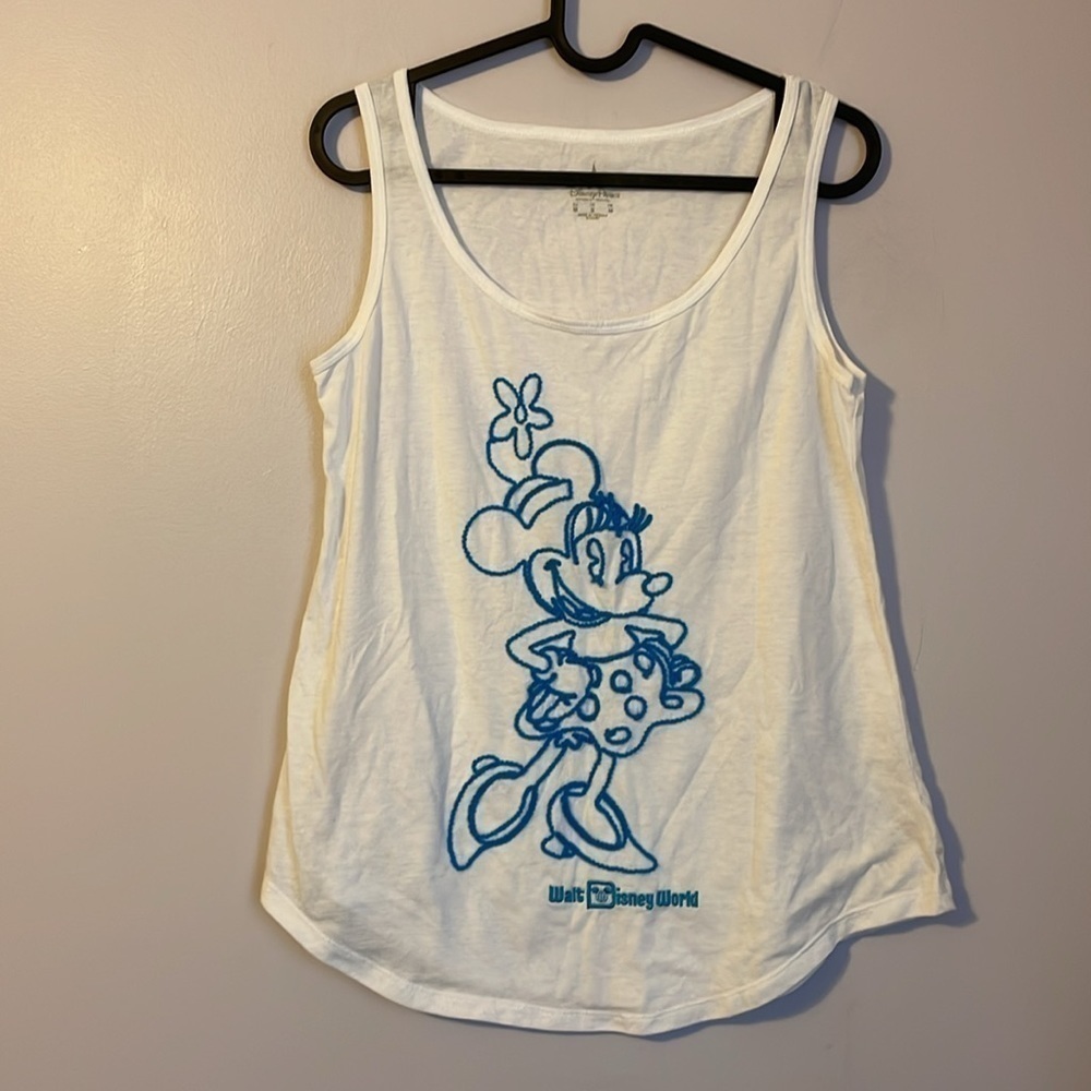 Disney Parks Walt Disney World Embroidered Minnie Mouse White Tank Top size S